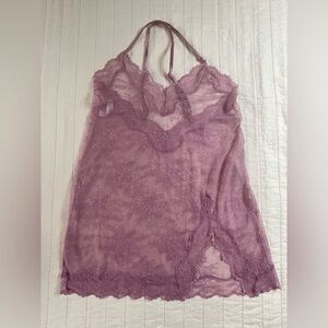Auden Lace Sheer Chemise Slip Lingerie in Mauve Large